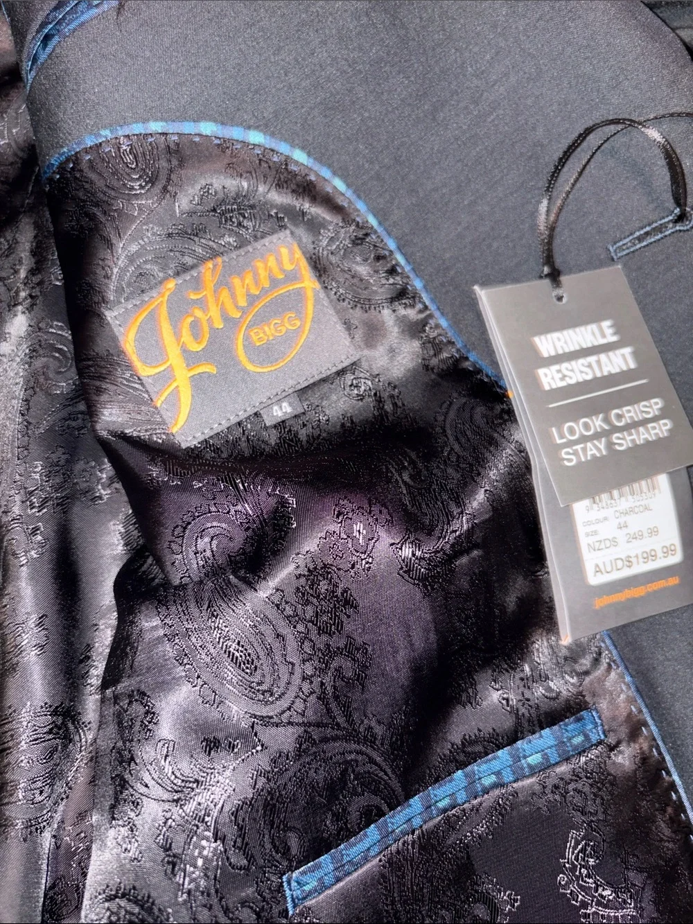 Johnny Bigg Raymond Men's Tailored Charcoal Two-Button Suit Jacket NWT